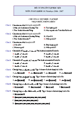 Đề cương ôn tập học kì I môn Toán, khối 10 năm 2016  2017
